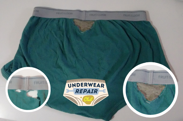 patched up underwear using reclaimed underwear