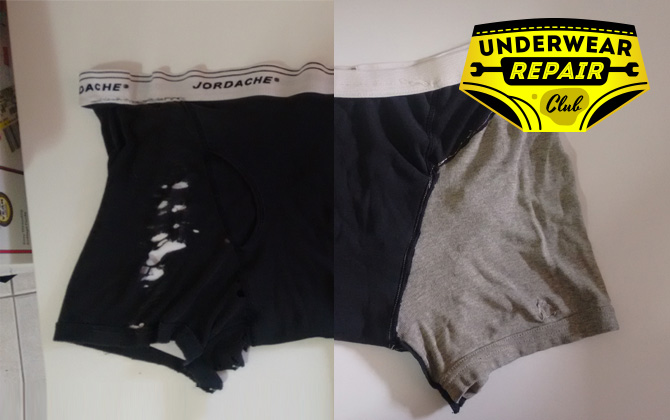 gold repair: Underwear with shredded thighs, butt, and expanded waistband